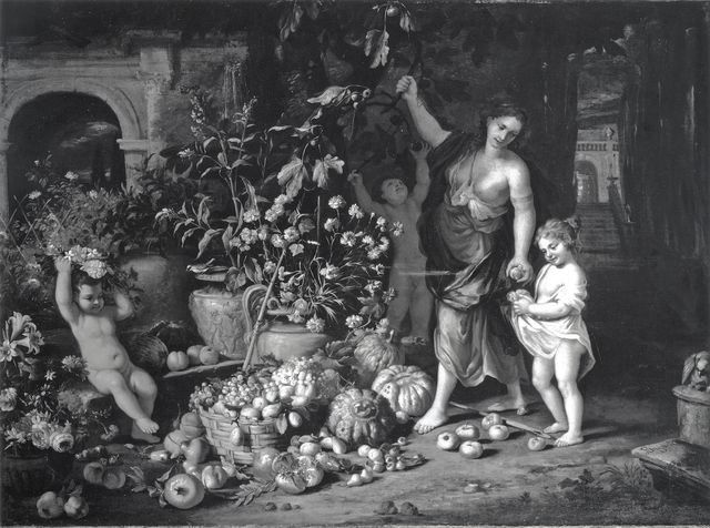 Christie's — Brueghel Abraham; Vaccaro Nicola - sec. XVII - Natura morta con frutta, vasi di fiori e figure — insieme